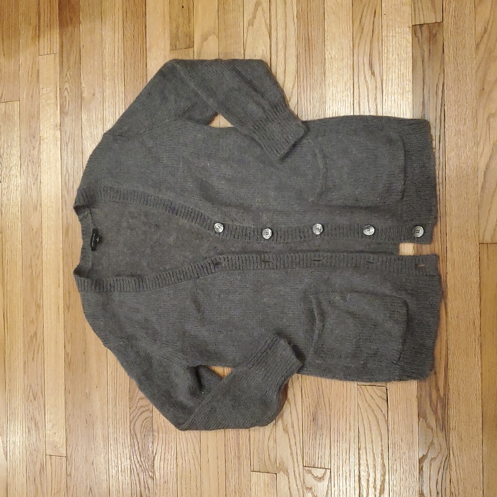 Ann Taylor Gray Mohair Boyfriend Cardigan Sweater Size Large